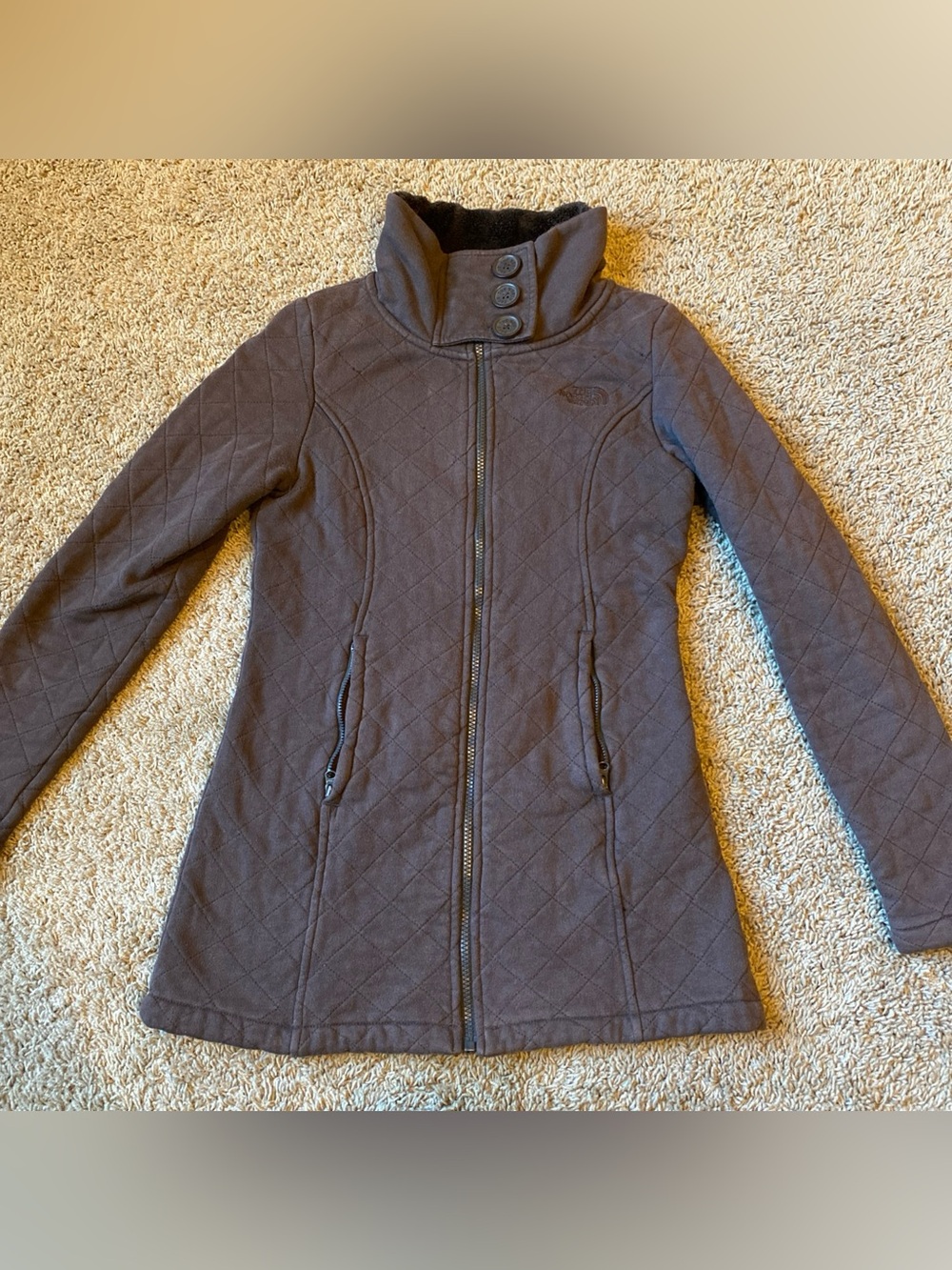 The North Face Caroluna Jacket Womens Small Brown Quilted Fleece Full Zip Coat